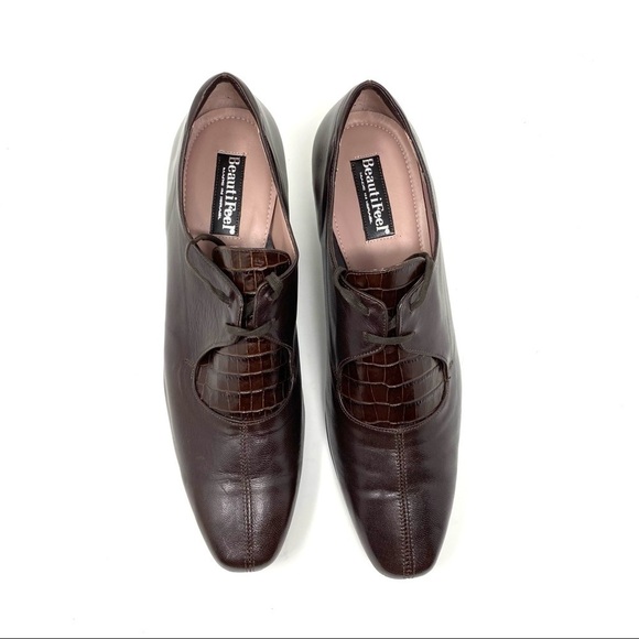 Beautifeel Jennifer Brown Leather Croco Lace Up pumps - Picture 5 of 10